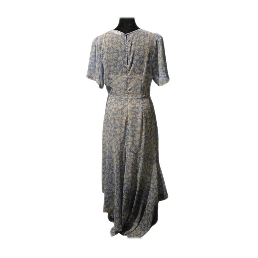 ASTR The Label Blue Floral Midi Dress Sz L Flutter Sleeve Asym Hem Wedding Guest - Picture 2 of 8